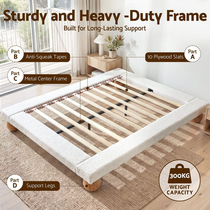 Queen Bed Frame Boucle Upholstery 205x156x29cm