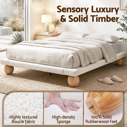 Queen Bed Frame Boucle Upholstery 205x156x29cm
