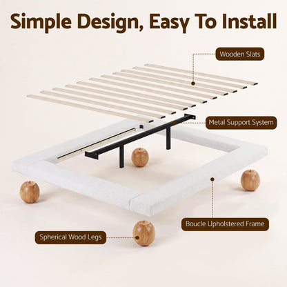 Queen Bed Frame Boucle Upholstery 205x156x29cm