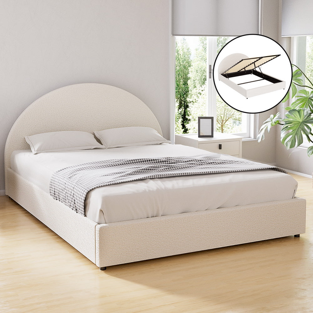 Bed Frame Gas Lift Strorage Beds Base Platform Boucle Fabric Double