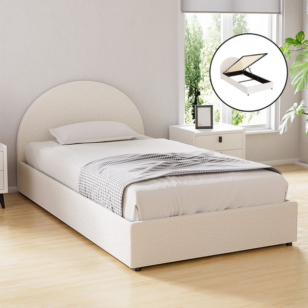  Bed Frame Gas Lift Strorage Beds Base Platform Boucle Fabric King