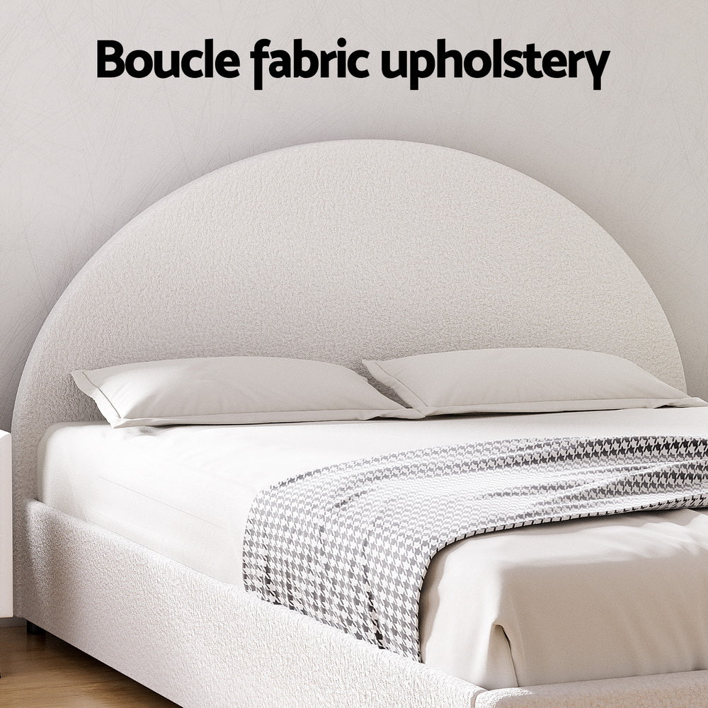 Bed Frame Gas Lift Strorage Beds Base Platform Boucle Fabric Queen