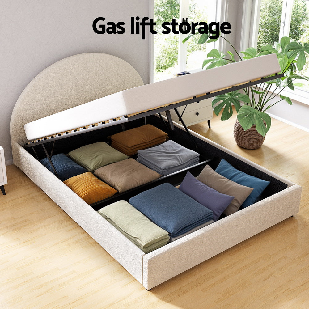 Bed Frame Gas Lift Strorage Beds Base Platform Boucle Fabric Queen
