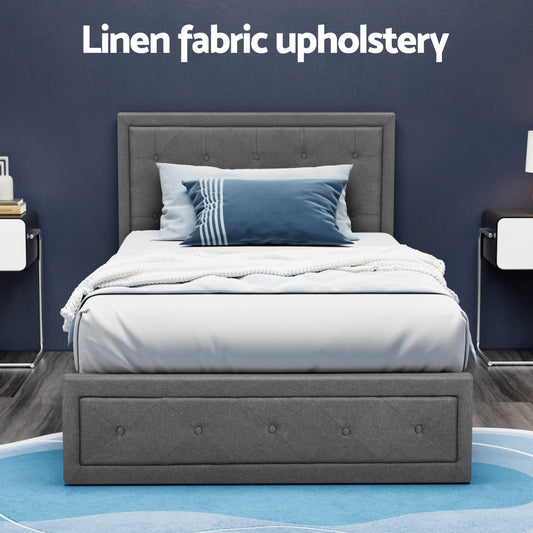 Bed Frame King Single Size Gas Lift Storage Mattress Grey