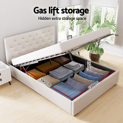 Bed Frame Double Size Gas Lift Beige Vila Gas Lift Storage Fabric