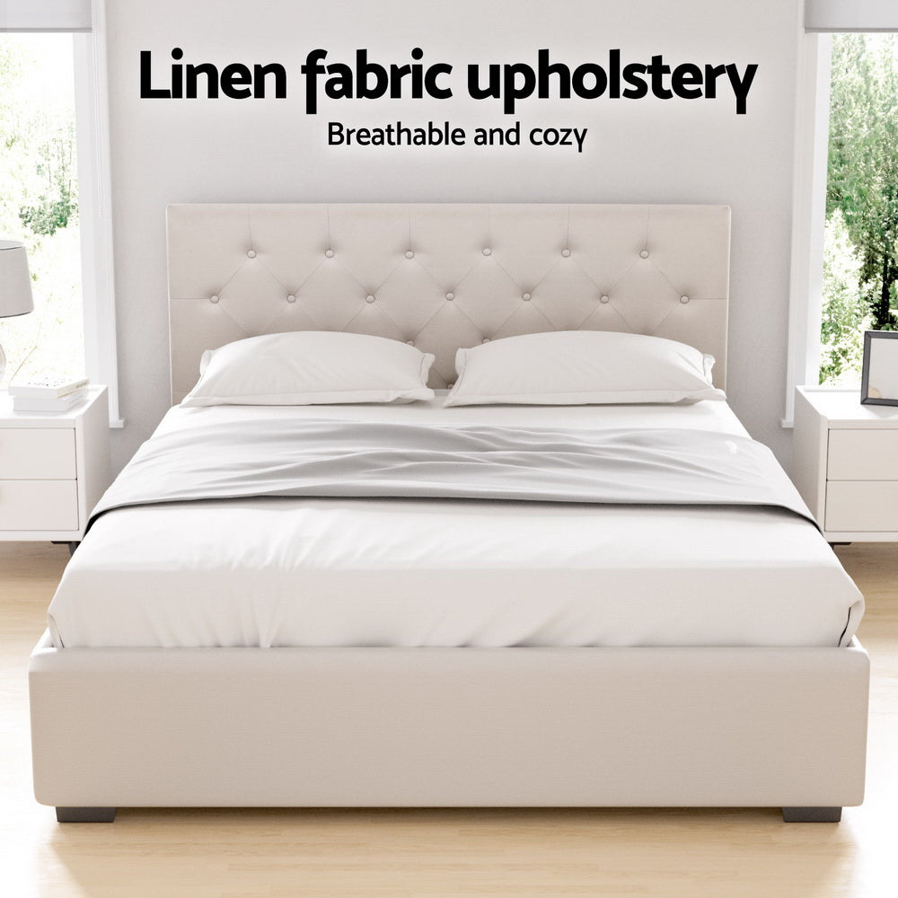 Bed Frame Double Size Gas Lift Beige Vila Gas Lift Storage Fabric