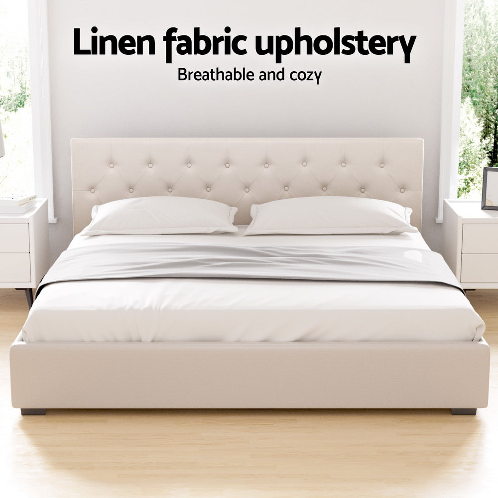 Bed Frame King Size Gas Lift Beige Vila Gas Lift Storage Fabric