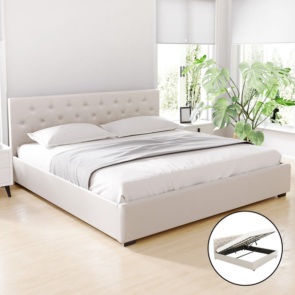 Bed Frame King Size Gas Lift Beige Vila Gas Lift Storage Fabric