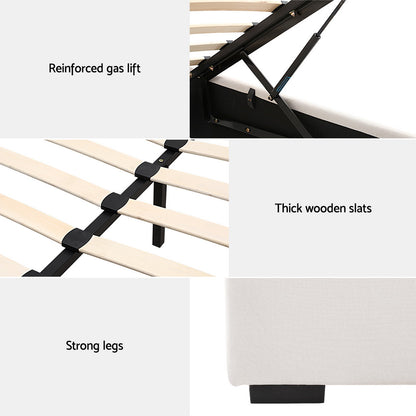 Bed Frame Queen Size Gas Lift Beige Vila Gas Lift Storage Fabric