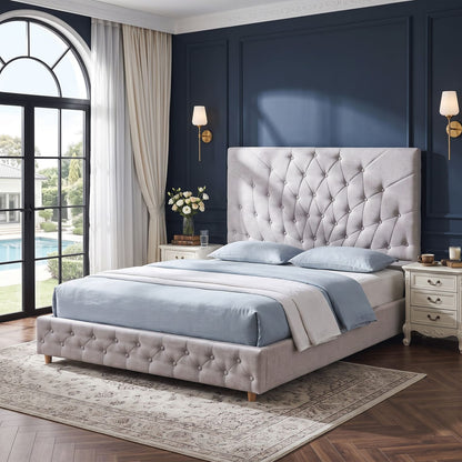 Double Bed Frame Grey Tufted king