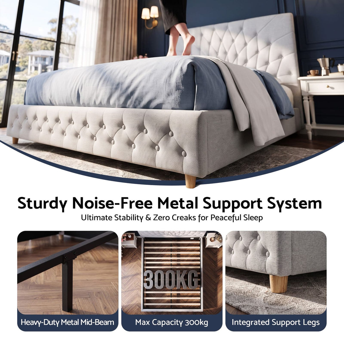Double Bed Frame Grey Tufted king