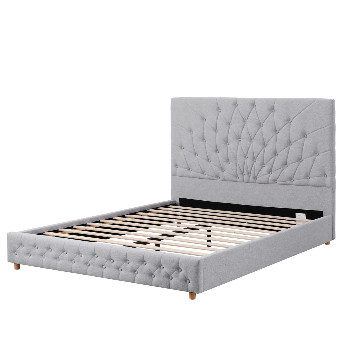 Queen Bed Frame Grey Tufted