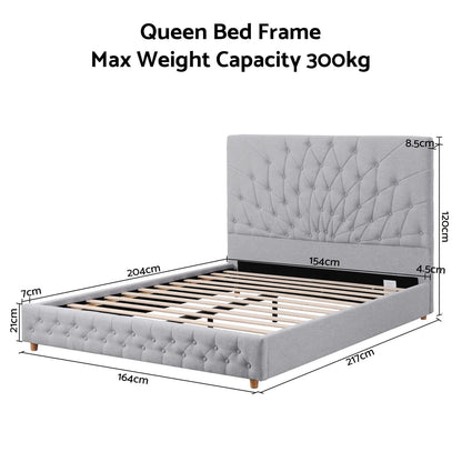 Queen Bed Frame Grey Tufted