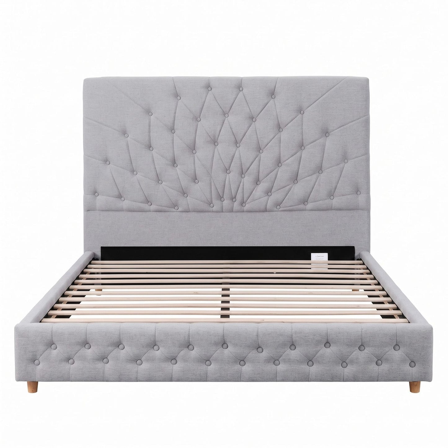 Queen Bed Frame Grey Tufted