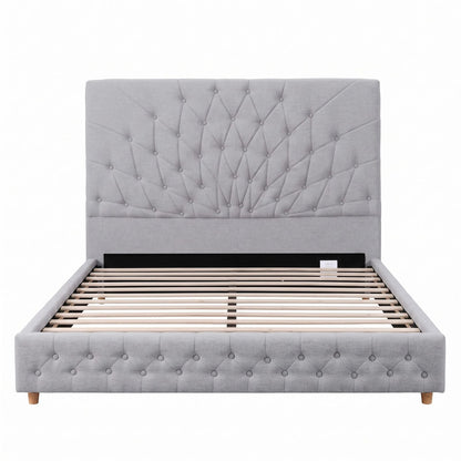 Queen Bed Frame Grey Tufted
