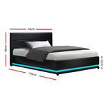 RGB LED Bed Frame King Single Size Gas Lift Base Storage Leather LUMI