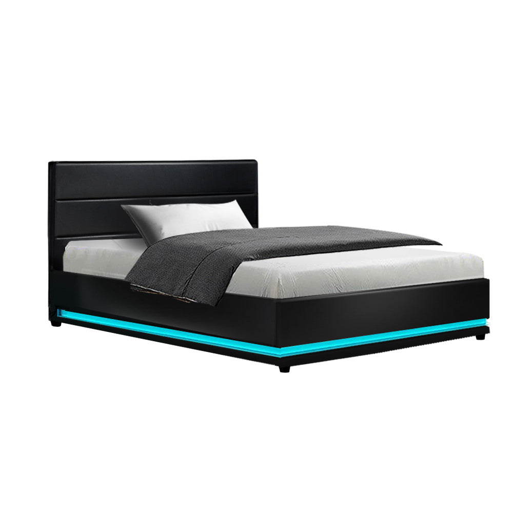 Bed Frame King Single Size Led Gas Lift Black Lumi Gas Lift
