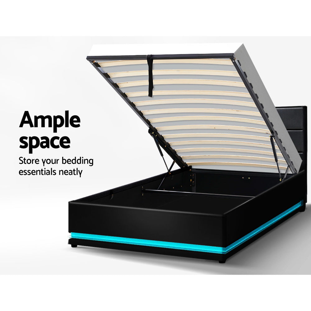 Bed Frame King Single Size Led Gas Lift Black Lumi Gas Lift