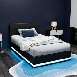 Bed Frame King Single Size Led Gas Lift Black Lumi Gas Lift