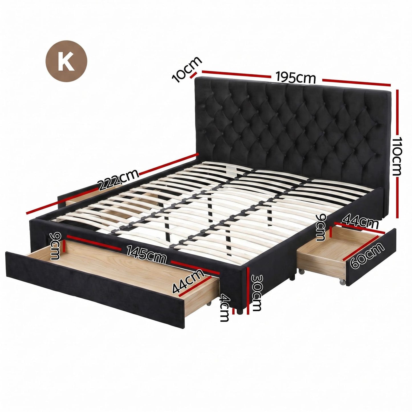 King Bed Frame Storage 2x3cm