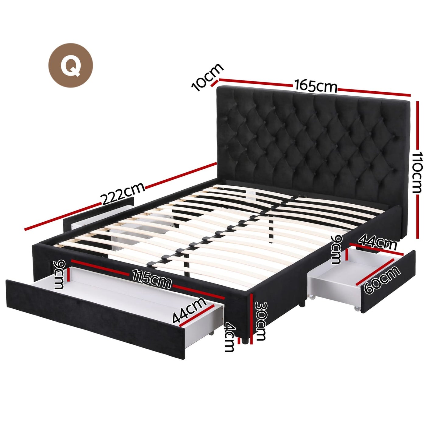 Queen Bed Frame Storage 2x3cm