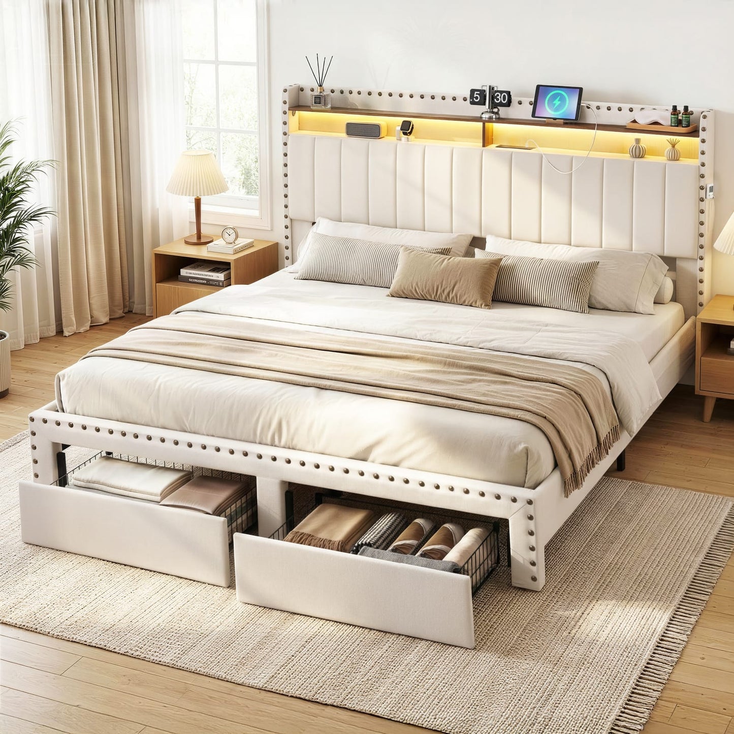King Bed Frame Shelf Storage 2x3cm