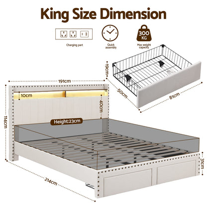 King Bed Frame Shelf Storage 2x3cm
