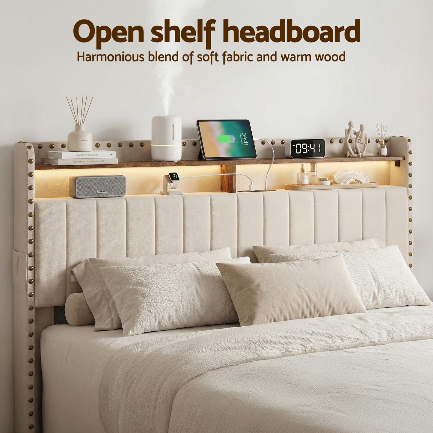 King Bed Frame Shelf Storage 2x3cm