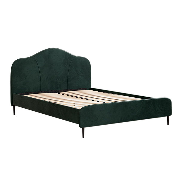  Bed Frame Queen Size Velvet Dark Green Olan