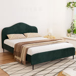 Bed Frame Queen Size Velvet Dark Green Olan