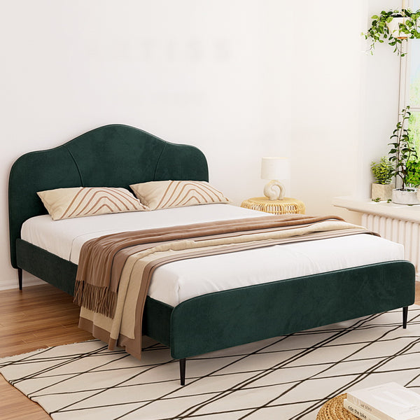  Bed Frame Queen Size Velvet Dark Green Olan