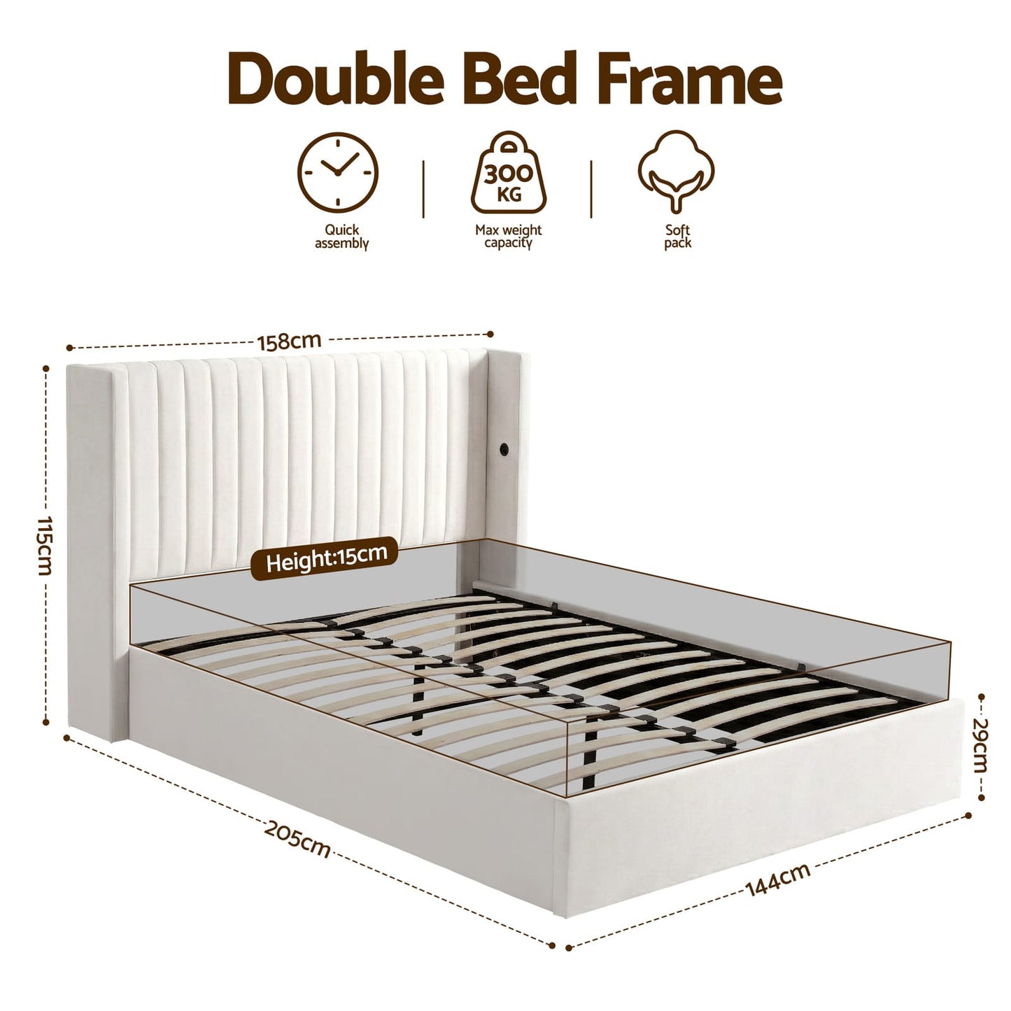 Double Bed Frame Storage White king
