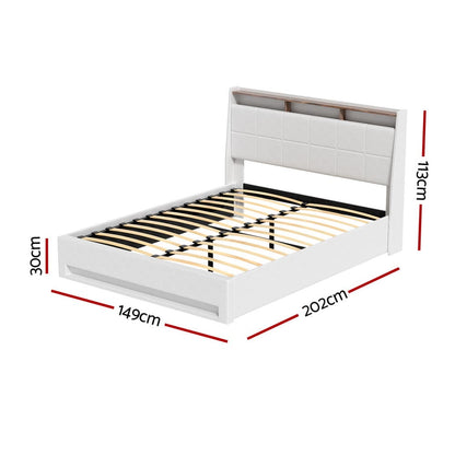 Double Bed Frame White Leather Storage 202x149x113cm