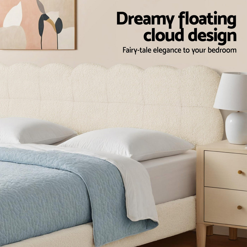 Double Bed Frame Cloud Headboard Boucle Fabric Mattress Platform
