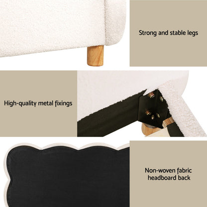 Double Bed Frame Cloud Headboard Boucle Fabric Mattress Platform