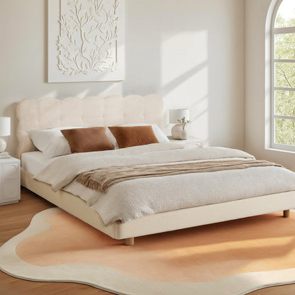 Double Bed Frame Cloud Headboard Boucle Fabric Mattress Platform