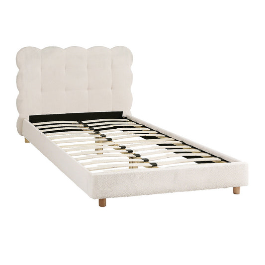 King Single Bed Frame Cloud Headboard Boucle Fabric Mattress