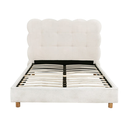 King Single Bed Frame Cloud Headboard Boucle Fabric Mattress