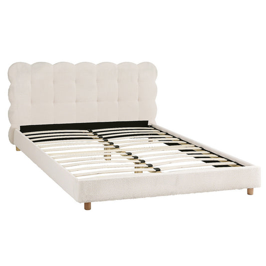 Queen Bed Frame Cloud Headboard Boucle Fabric Mattress Platform Base