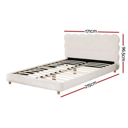 Queen Bed Frame Cloud Headboard Boucle Fabric Mattress Platform Base - 2