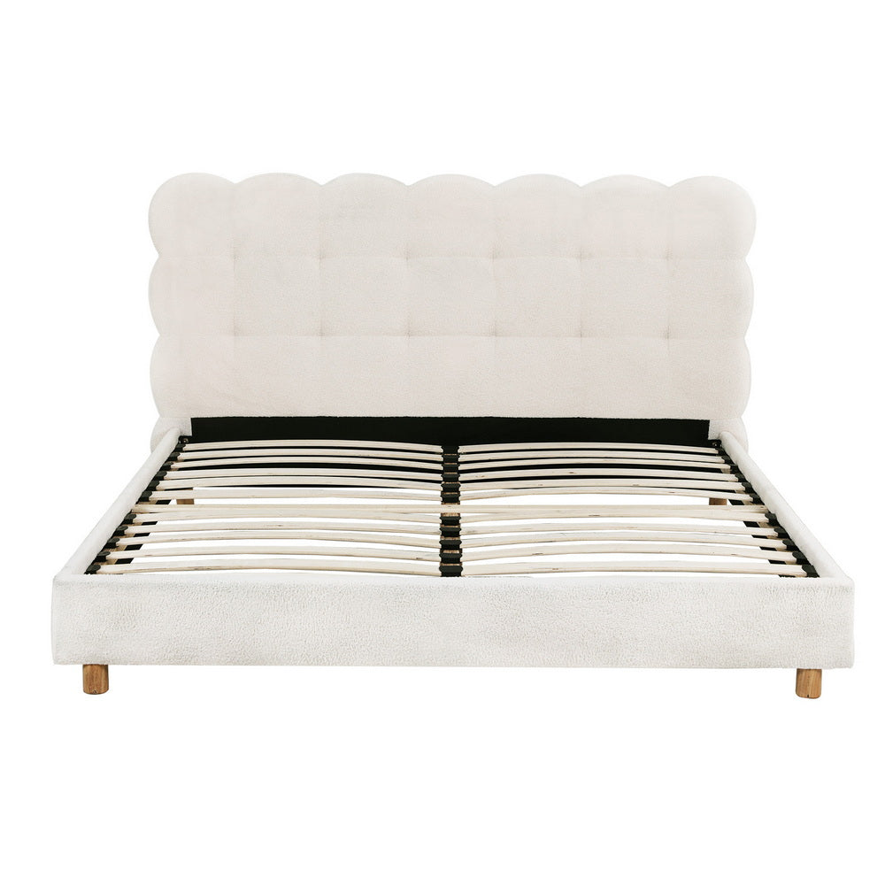 Queen Bed Frame Cloud Headboard Boucle Fabric Mattress Platform Base - 3