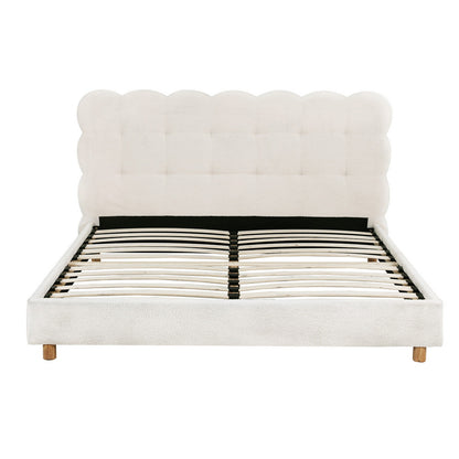 Queen Bed Frame Cloud Headboard Boucle Fabric Mattress Platform Base - 3