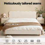 Queen Bed Frame Cloud Headboard Boucle Fabric Mattress Platform Base