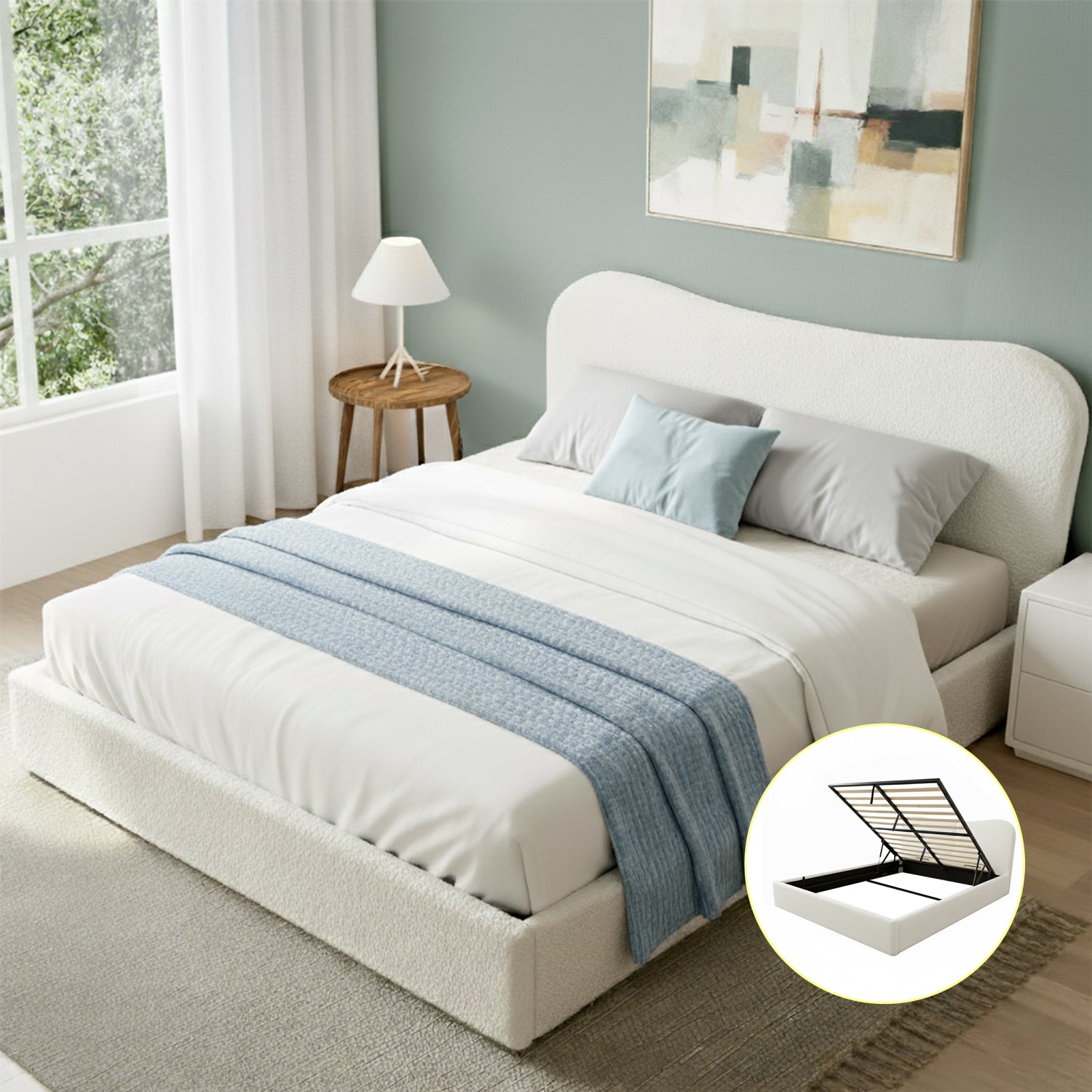 Queen Bed Frame With Gaslift Storage Wooden Platform Mattress Base