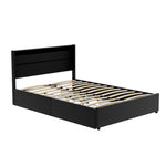 Bed Frame Double/Queen Size Led With 4 Drawers Black Dunn