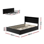 Bed Frame Double/Queen Size Led With 4 Drawers Black Dunn