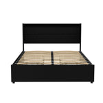 Bed Frame Double/Queen Size Led With 4 Drawers Black Dunn