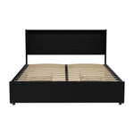 Bed Frame Double/Queen Size Led With 4 Drawers Black Dunn