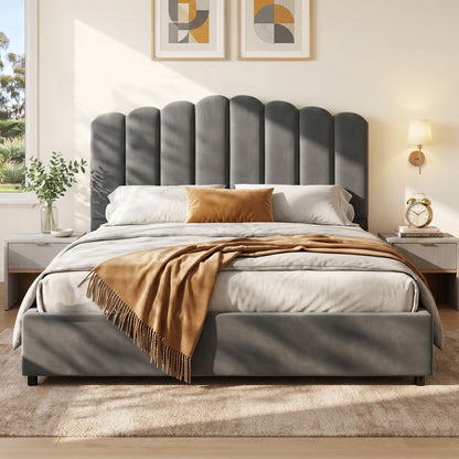 Bed Frame Double/King/Queen Size Velvet Grey