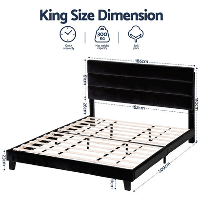 King Bed Frame Velvet Upholstered